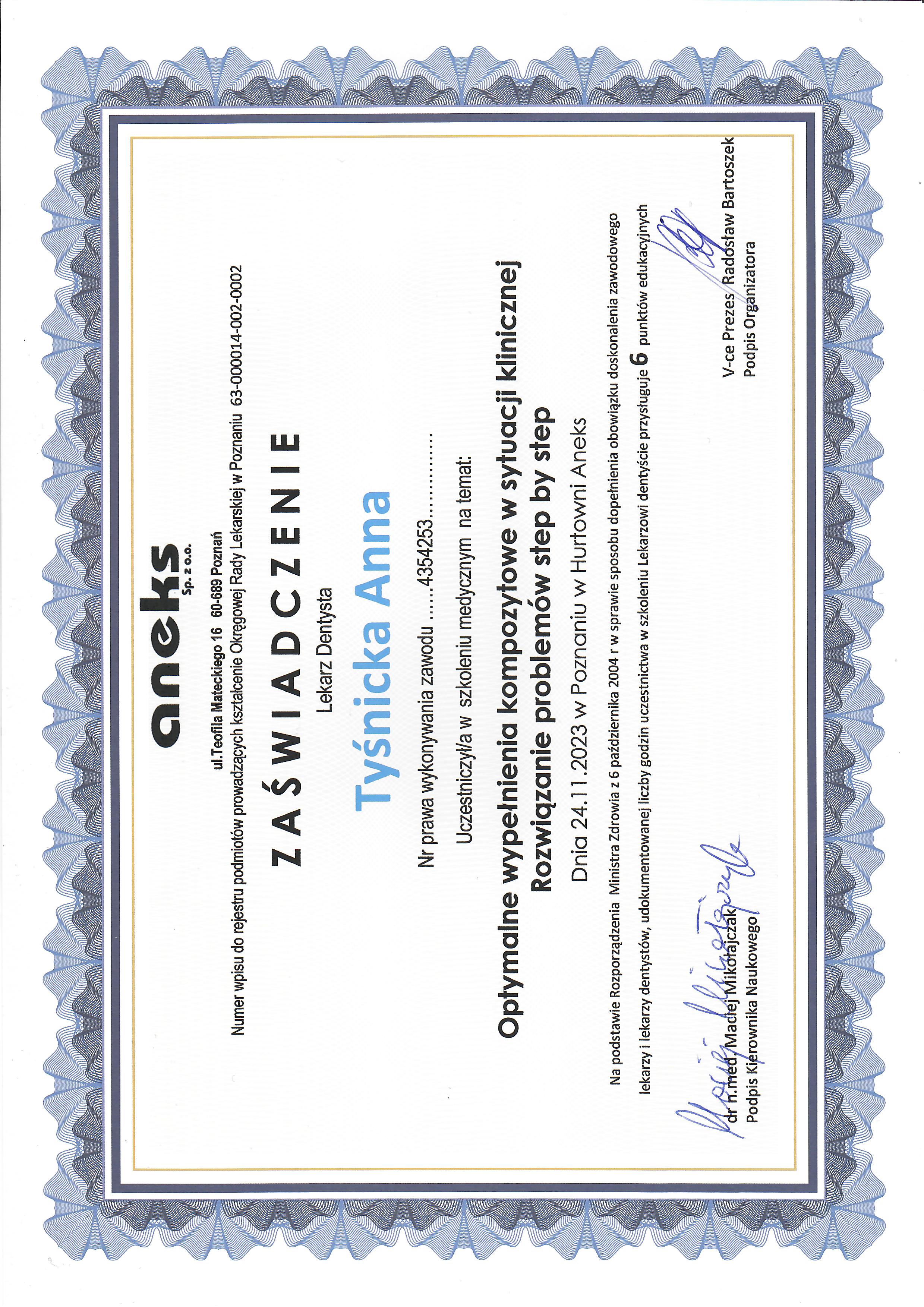 Zaświadczenie – optymalne wypełnienia kompozytowe