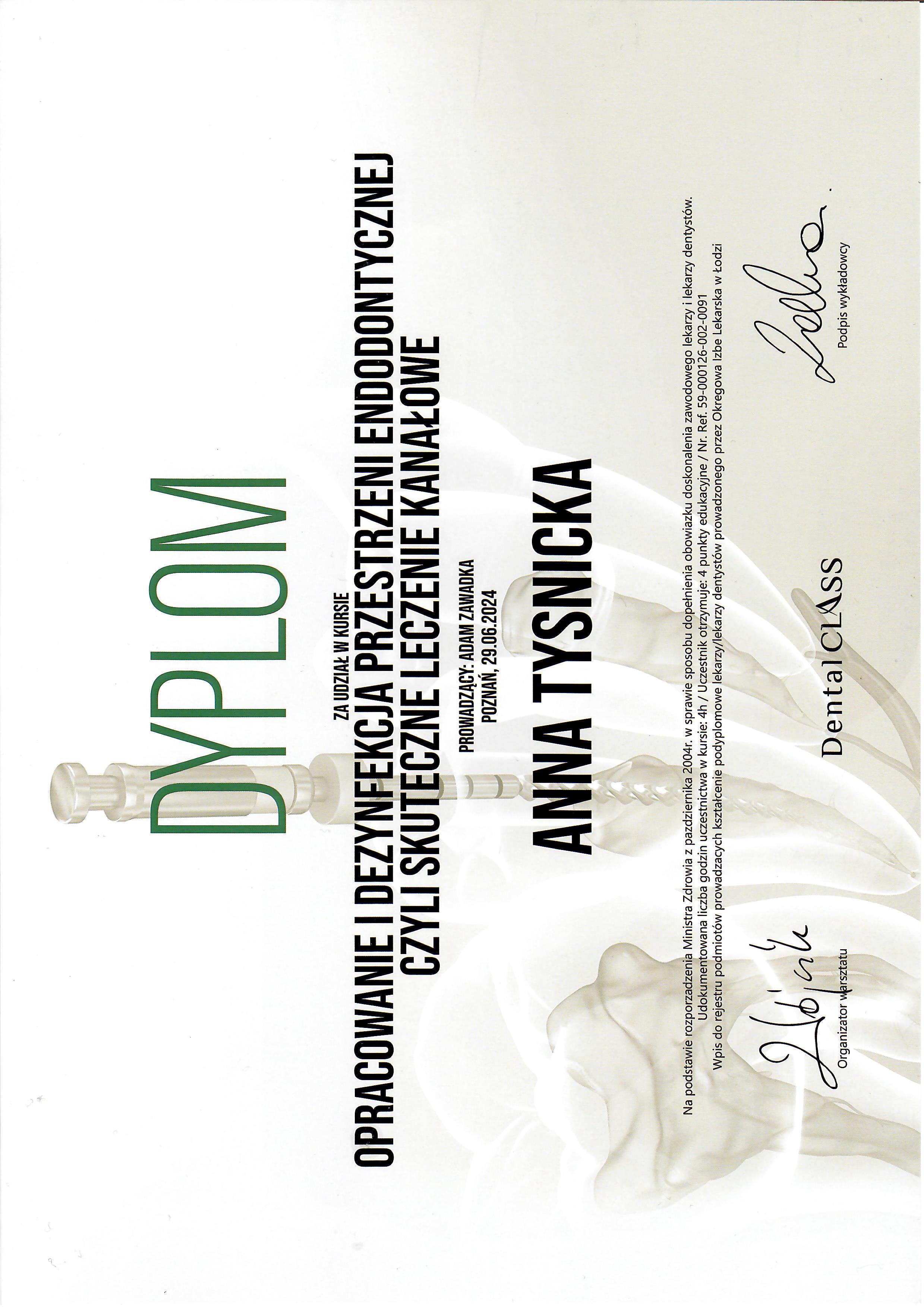 Dyplom – opracowanie i dezynfekcja przestrzeni endodontycznej