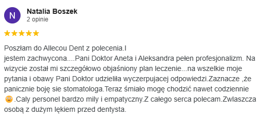 Opinia google Allecoudent - Endodoncja