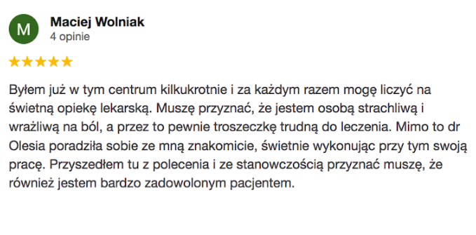 Opinia google Allecoudent - Stomatologia zachowawcza